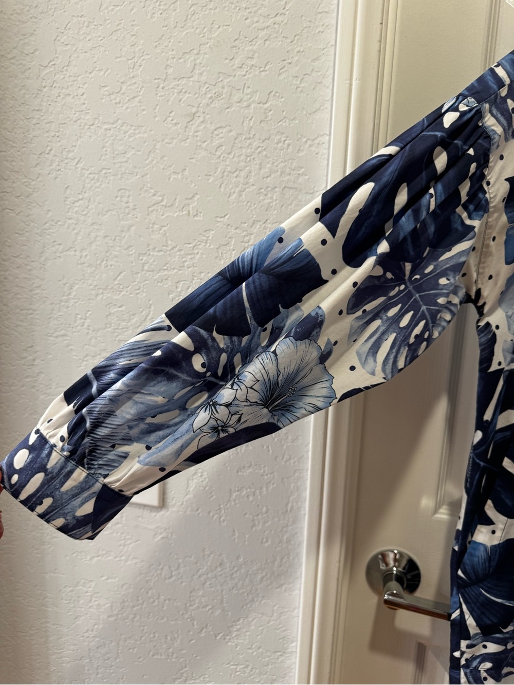 Twinset Milano Blue White Palm Leaf Print Poplin Shirt Mini Dress 46 - Picture 9 of 16